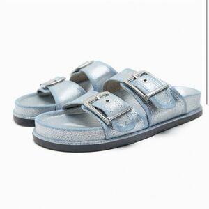 Zara Blue/Silver Denim Buckled Flat Sandals